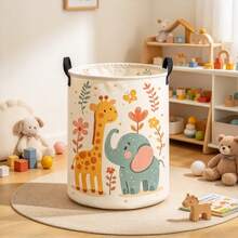 1PC Collapsible Storage Basket With Cute Giraffe And Elephant Print, Multifunctional Organizer For Clothes And Sundries, Home Decor, Room Decor, Bedroom Decor - Multicolor - View 3