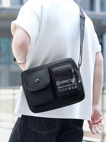 Men's Vintage Sports Style Horizontal Oxford Cloth Crossbody Bag, Multi-Pocket Snap Button & Zipper Design, Durable Shoulder Bag For Daily Commute, Casual, Personal Carry - Multicolor - View 6