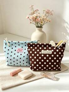 2/1pc Cute Water Drop & Star Pattern Makeup Organizer Bag, Zipper Large Capacity Travel Toy Leather Bag, Portable Soft Cosmetic Skincare Daily Small Items - Multicolor - View 6