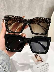 2 Pasang Kacamata Fashion Bohemian Persegi Besar Plastik untuk Wanita, Cocok untuk Pemakaian Sehari-hari, Aksesori, dan Dekorasi - Motif macan tutul hitam putih - View 4