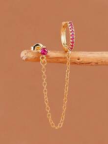 1 Piece 18K Gold Plated Chain Dangle Drop Earrings And Zirconia Pendant Hoop Earring For Women Vacation Party Jewelry Accessories - Chain Earrings 1PC - View 8
