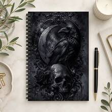 1pc Vintage Spiral Notebook, Skull And Rose Pattern, 2D Flat Print Design, Perfect For Gothic Dark Art Journaling, Work Notes, And As A Unisex Gift, Suitable For School And Office Use, Pen Not Included - One Book (50 Pages, 100 Pages) - View 6