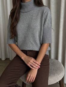 Women's New Autumn/Winter High Neck Knitted Sweater, Elegant Travel & Commute - Grey - View 2