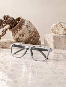 1pc Men Square Frame Eyeglasses Stylish Frame With Temple Lightweight Light Eyewear Optical Glasses For Office Casual Outdoor Daily Wear - Multicolor - View 3