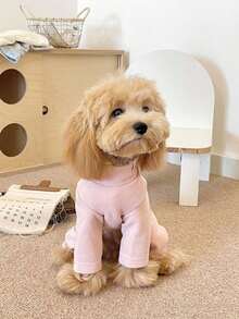 1pc Soft Dog Pajamas (Pink/Blue/Beige) - High Neck Four-Legged Style With Cartoon Dog/Cat Embroidery; Warm And Comfortable Loungewear; Anti-Shedding One-Piece Outfit; Suitable For Small To Medium Dogs And Cats - Multicolor - View 4