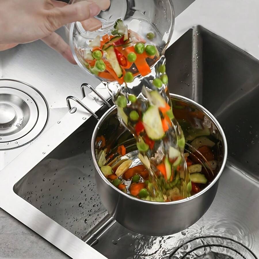 1pc Premium Stainless Steel Sink Strainer Basket - Heavy Duty Rust-Resistant Anti-Clogging Perforated Drain Basket, Fits Most Sinks - Easy Clean Kitchen Vegetable, Fruit And Food Debris Filter - Modern Kitchen Accessory, Metallic Gloss Finish, Rust-Proof Material - Thickened Stainless Steel [1 Pack] Hanging Drain Basket - View 1