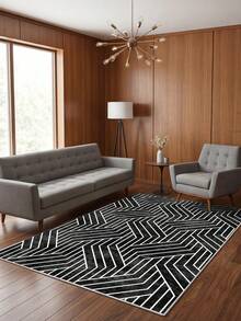 Digitally Printed Non-Slip Washable Runner And Area Rug Suitable For Living Room, Outdoor, Kitchen, Bedroom Carpet, Modern Design | Modern, Scandinavian, Bohemian And Classic Styles | 100% Polyester - Black and White - View 2