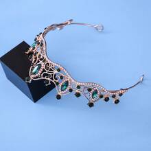 1 Women's Fashion Princess Three-Dimensional Crown Sweet Light Luxury Rhinestone Birthday Hair Accessory Headband - Green - View 3