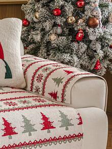1 Buah Alas Sofa Motif Pohon Natal, Pelindung Sofa Anti Selip Anti Hewan Peliharaan, Pelindung Furnitur Natal Motif Kepingan Salju Ramah Kulit untuk Dekorasi Liburan Ruang Tamu - Putih - View 6