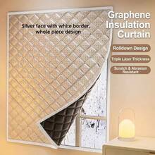 Aluminum Foil Thermal Insulated Curtains, Silver White Edge Full Piece Triple Layer Thickened, Winter Window Windproof Cold-Proof Heat-Insulating Curtains - Cotton With White Trim, Full Piece - View 1