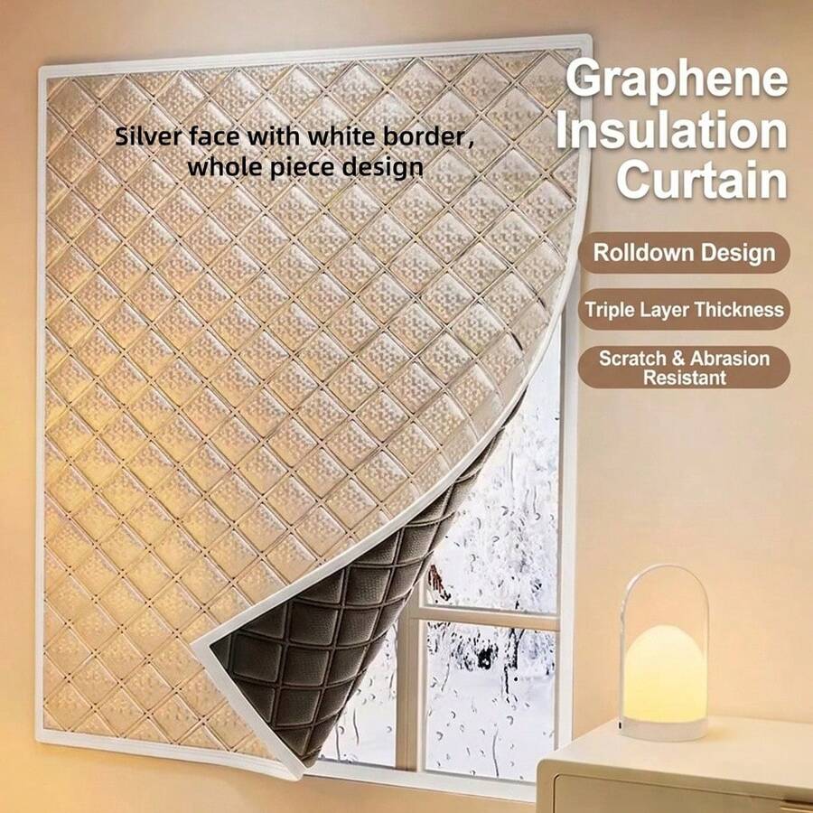 Aluminum Foil Thermal Insulated Curtains, Silver White Edge Full Piece Triple Layer Thickened, Winter Window Windproof Cold-Proof Heat-Insulating Curtains - Cotton With White Trim, Full Piece - View 1
