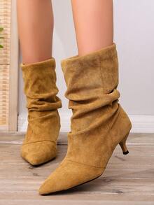 Yellow Wool Cashmere Solid Color Fashion 2026 Kitten Heel High Heel Comfortable Wedge Ankle Boots For Outdoor Winter - Yellow - View 6