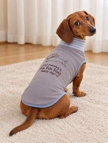1pc Reversible Mini Dachshund Pet Pajamas, Cute Sausage Dog Cartoon Striped Print, Soft Elastic Warm Pet , Suitable For Mini And Standard Dackel Teckel Dogs - Dusty Blue - View 6