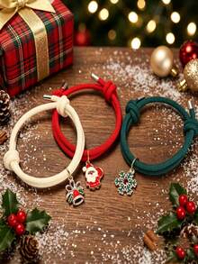1pc Christmas Woven Rope Bracelet, Santa Claus Snowflake Bell Pendant Stackable Wristband, Christmas Holiday Adjustable Knot Bracelet, Unisex Holiday Jewelry Gift - Multicolor - View 2