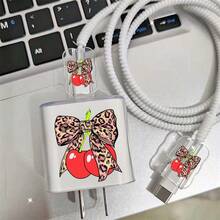 Cherry Style Apple Charger And Cable Protector Set, Durable Apple 18-20W Charging Cable Protective Case, Anti-Break Cable Organizer - Multicolor - View 3