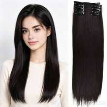 4-Piece Ekstensi Rambut untuk Wanita, Rambut Lurus Panjang, 1-Piece Patch Rambut Penambah Volume Tak Terlihat Tanpa Sambungan dengan Highlight, Penambah Volume Rambut, Ekstensi Rambut Jepit dengan Klip BB, Aksesori Rambut - Hitam - View 9