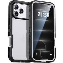 手機保護殼：相容於 18 Pro Max 17 16 15 14 13 12 Pro Max，雙色拼接設計，時尚簡約，提供全方位保護，防震耐用手機保護殼 - 透明粉紅色 - 查看 6