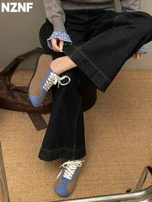 NZNF 女款高級德式平底訓練鞋，秋季新款，百搭運動休閒鞋，適合搭配裙裝 - 藍色 - 查看 10