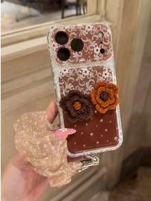 Vintage Colorblock Lace 3D Flower Phone Case Compatible With Apple 18 Pro Max, 17 Pro, 15, 16, 17 PM, 18 Pro, Creative Full Coverage Double Layer Shockproof Phone Cover For Women - Multicolor - View 2
