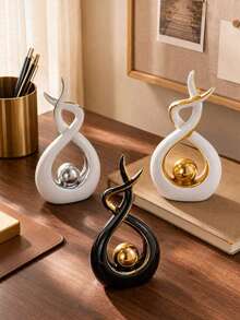 Elegant Modern Art Decor, Twisted Infinity Symbol Resin Sculpture With Gold Trim And Sphere Shape, Desktop Decorative Craft - Multicolor - View 5