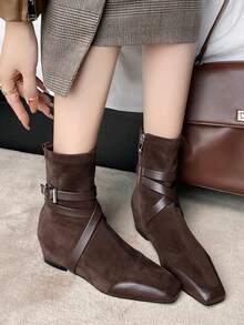Square Toe Elastic Slim Boots New Autumn/Winter French Vintage Commute Elegant Fashion Versatile Soft Sole Boots - Brown - View 6