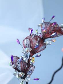 Gothic Dark Burgundy Red Mesh Crystal Rhinestone Bridal Headband Wedding Hair Accessories For Cocktail Party Prom Formal Evening Gala Celebration - Burgundy - View 6