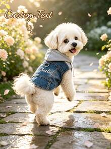Custom Embroidered Dog Denim Jacket Vest With D-Ring Chest Strap And Hood | Personalized Puppy Denim Coat, Suitable For Small Dogs, Medium Dogs And Cats, Fits Poodles, Bichons, Teddy Dogs And Other Small Breeds - Multicolor - View 7
