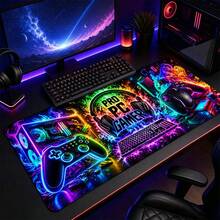 Neon Gamer Extended Mouse Pads, Colorful Game Controller, Headset And Gaming Computer Print, Smooth Fabric Surface Desk Mats For PC Gaming, Keyboard, Office And Teen Room, 4 Sizes Available - View 1