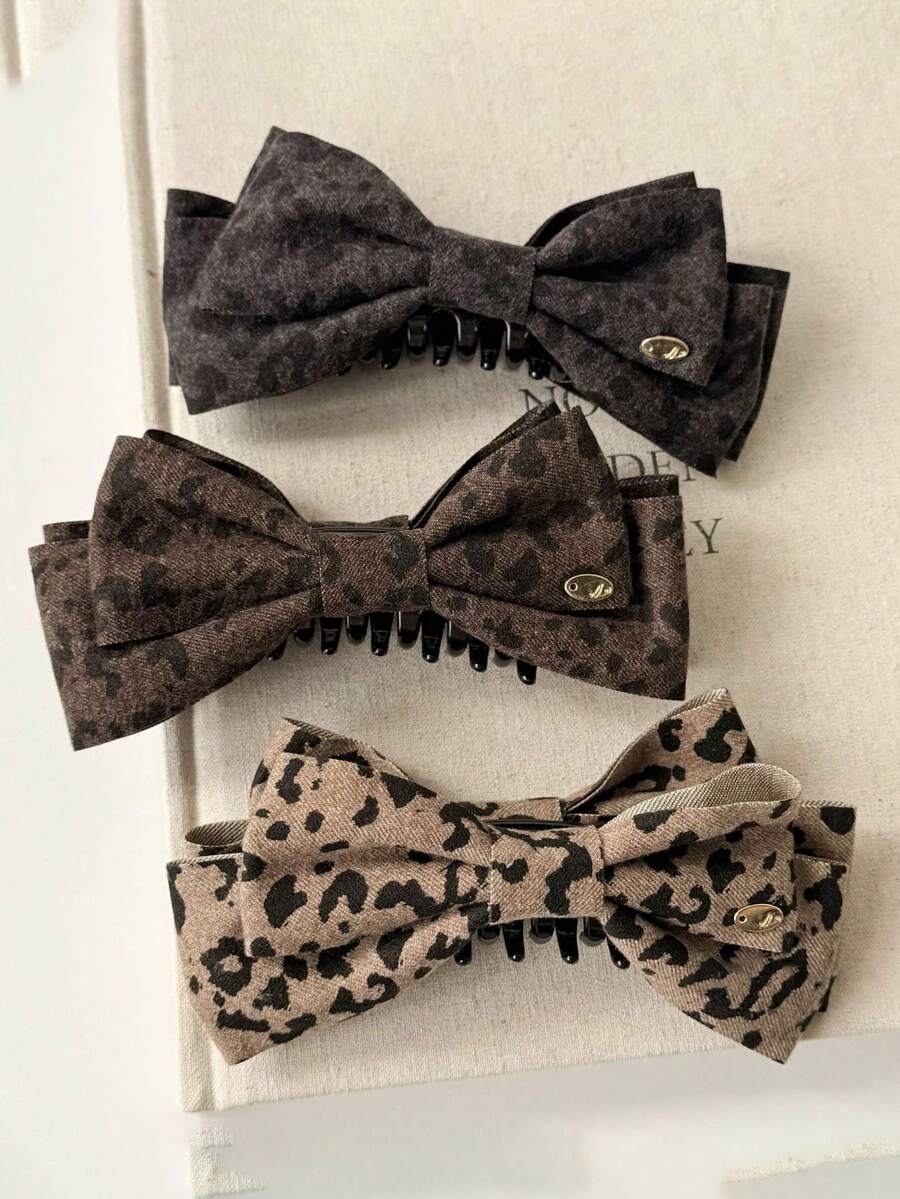 1pc Autumn Vintage Maillard Color Leopard Print Banana Hair Clip Fashion Ponytail Hair Accessory For Women - Multicolor - View 1