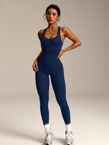 Slayoga Seamless High Elasticity Sexy Sports Jumpsuit, Suitable For Sports And Casual Wear, Summer Style - Navy Blue - View 5