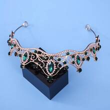 1 Women's Fashion Princess Three-Dimensional Crown Sweet Light Luxury Rhinestone Birthday Hair Accessory Headband - Green - View 2