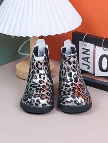Children's Leopard Print Chelsea Boots, Side Elastic Band Slip-On Ankle Boots, Suitable For Girls Autumn/Winter Wear - Silver - View 8