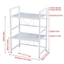 3-Tier Extendable Microwave Oven Rack, Kitchen Countertop Storage Organizer With 6 Hooks, Free Standing Adjustable Spice Rack For Kitchen, Heavy Duty Microwave Stand Baker's Rack Pot & Pan Rack - White - View 2