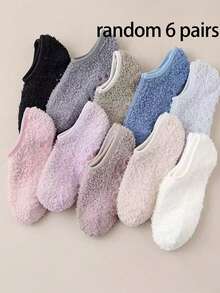 1/3/6/20/30 Pairs Random Women's Short Socks, Coral Fleece Fuzzy Floor Socks, Autumn/Winter Indoor Home Anti-Slip Short Tube Sleep Socks, Suitable For Multiple Occasions - Multicolor - View 9