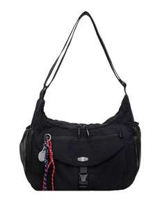 Tas Selempang Nilon Hitam Kapasitas Besar dengan Kantong Jala Samping, Desain Gesper Multi-Kantong, Tas Jinjing Satu Bahu Ringan untuk Kasual, Olahraga, dan Perjalanan. - MultiWarna - View 2