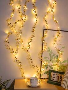 Gold Leaf LED String Lights, Fairy Gold Leaf Decorative Wedding Table Centerpiece Lights, Indoor Garland Decoration Lights (Battery Not Included), Wedding Backdrop Decoration, Christmas Tree Hanging Ornament, Christmas Party Decoration - Warm White Light - View 8