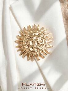 1件復古金色百褶向日葵胸針，時尚迷人女士合金別針，外套、西裝、洋裝、毛衣配件 - 彩色 - 查看 1