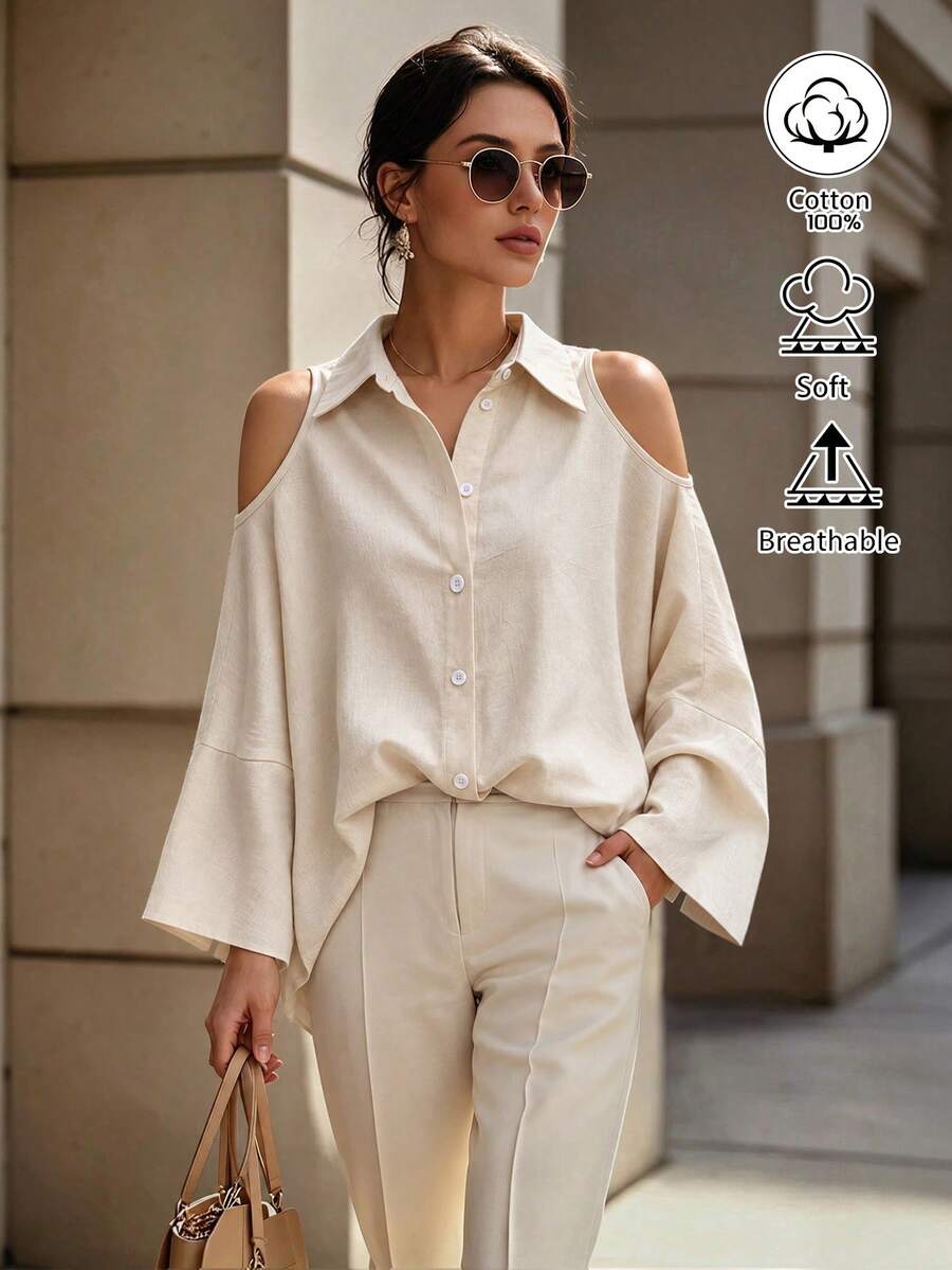 Women's Loose Striped Batwing Sleeve Vintage Casual Elegant Blouse, Suitable For Daily, Outing, Vacation Wear In Spring And Autumn - Apricot - View 1