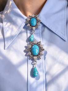 1pc/2pcs Elegant Turquoise Design Vintage Button Covers, Shirt No-Sew Button Covers, Decorative Buttons, Fashionable Cufflinks - Multicolor - View 1