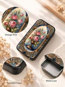 1pc Vintage Rose Floral Metal Matchbox, Sliding Pocket Matchbox, Holds Approx. 20 Matches, Suitable For Home Desktop And Candle Decoration, Christmas Gift, Matches Not Included - View 8