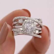 European And American Fashion Multi-Wrap Inlaid Round Zirconia White Gold Plated Creative Engagement Ring For Women - White Gold - View 5