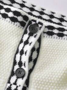 Contrast Color Lapel Textured Knit Cardigan With Visible Stitching - Color as Shown In Picture - View 6