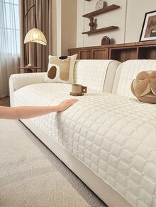 1pc Washable Non-Slip Warm In Autumn And Winter Sofa Cover, Suitable For Single, Double, Three-Person And Four-Person Sofas. Quilted Design, Magnetic Closure, Pet-Friendly Protection - Flannel Sofa Cover - White - View 6