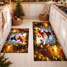 1pc Kitchen Floor Mat, Soft Faux Cashmere Material, Christmas Snowman Non-Slip Rug, Suitable For Home Entrance, Kitchen, Bathroom, Bedroom, Warm Pattern, Soft And Comfortable, Non-Slip And Durable, Holiday Atmosphere, Easy To Clean, Suitable For Multiple Scenes, Room Decor, Holiday Gift - Multicolor - View 2