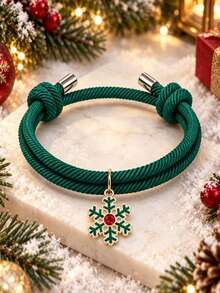 1pc Christmas Woven Rope Bracelet, Santa Claus Snowflake Bell Pendant Stackable Wristband, Christmas Holiday Adjustable Knot Bracelet, Unisex Holiday Jewelry Gift - Multicolor - View 4