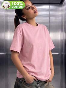 女款時尚休閒上衣 春夏純黑色圓領 性感舒適修身款 - 粉色 - 查看 8