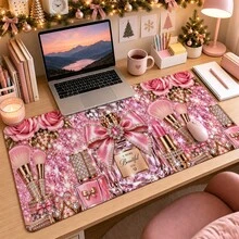 1pc Pink Glitter Makeup Rose Perfume Desk Mat, Multi-Purpose Makeup Nail Art Table Pad, Large Non Slip Desktop Protector S/M/L/XL - View 3