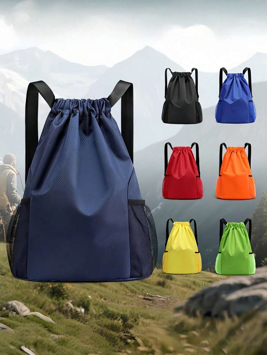 A Neutral Color Soft-Shell Fitness Backpack With Mesh Pockets, Adjustable Shoulder Straps And Checkered/Strap-Locking Closure, Is Perfect For Outdoor Activities And Travel.