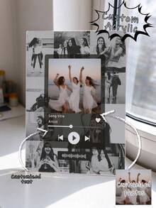 1pc Customized Song Acrylic Template, Best Friend Photo Collage, Suitable As Couple Anniversary Gift, Office Desk Decor, Photo Customization, Customizable Item, Adult Bedroom Decor - Multicolor - View 1