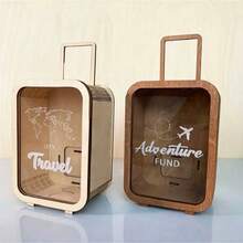 1pc Wooden Suitcase Coin Bank Adventure Travel Home Decor Box Savings Jar Birthday Gift - View 5
